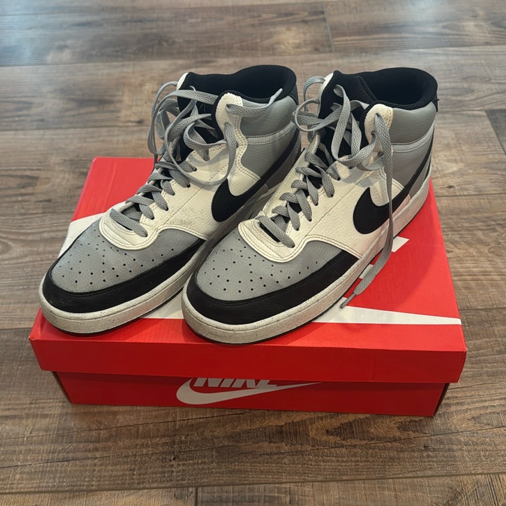 Men’s Nike Court Vision Mid Sneakers Light Smoke Gray/Black Sail Color Size 10